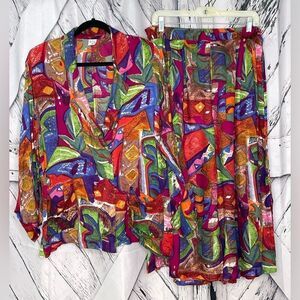 VTG 90s Abstract Artsy Palazzo Pant Set/Suit M